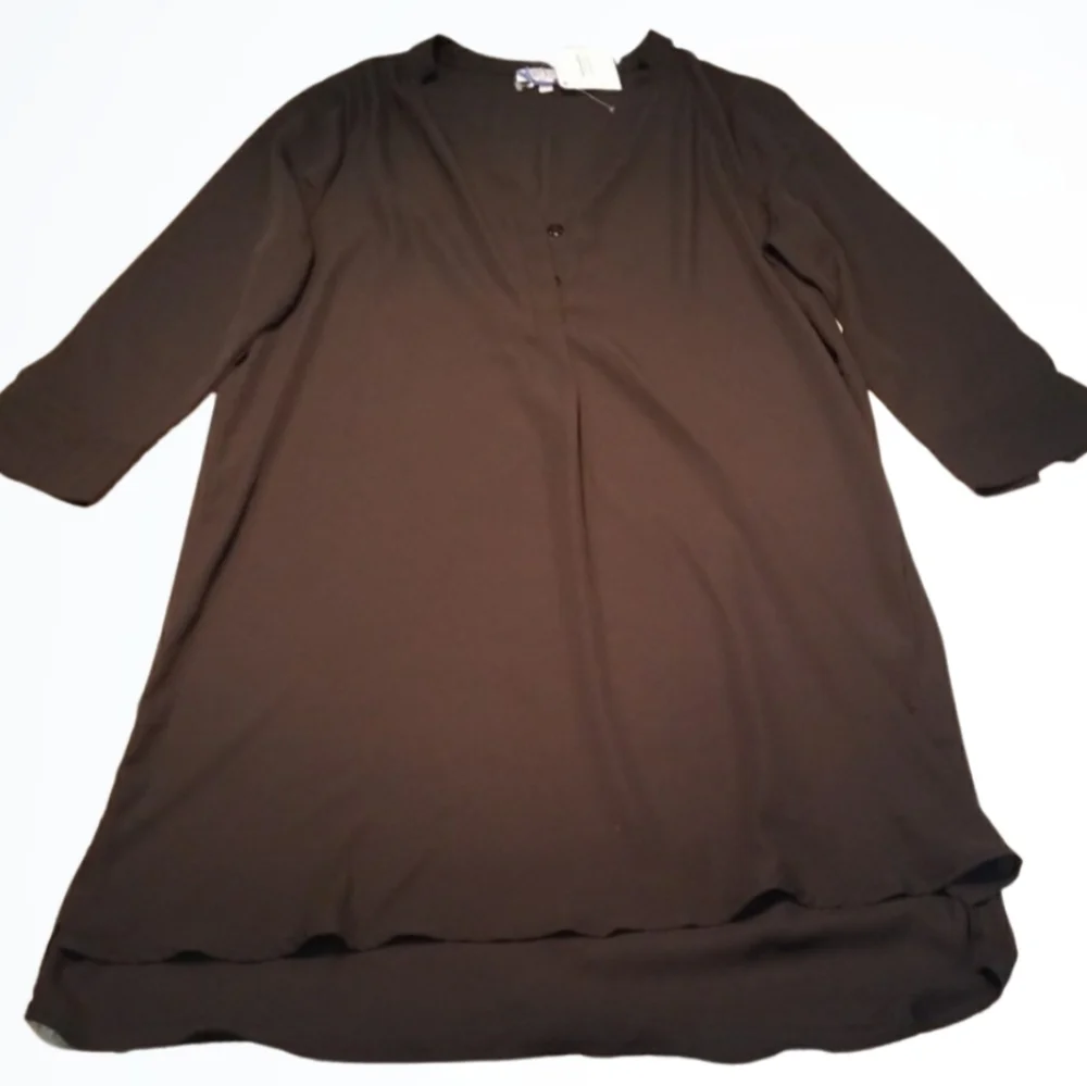 Tea n Rose 3/4 Sleeve Black V Neck Tunic Dress Med - Picture 1 of 6